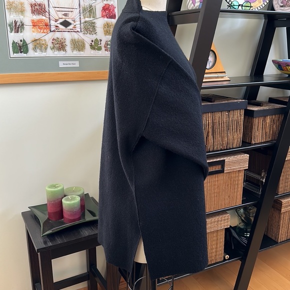 Eileen Fisher Boiled Wool funnel neck box tunic top in black - Picture 4 of 7